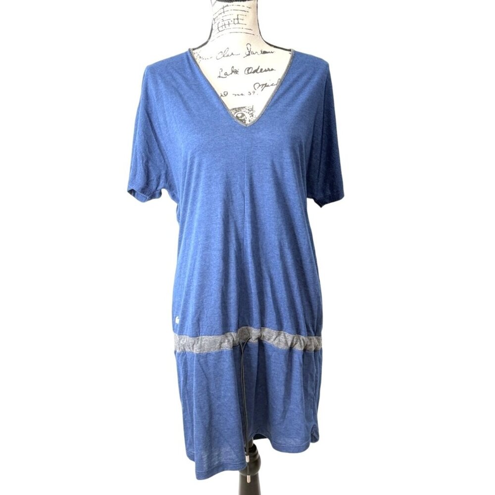 Lacoste Sport Women Size US 8 Tunic DressBlue V-Neck Short Sleeve Cover-Up NEW